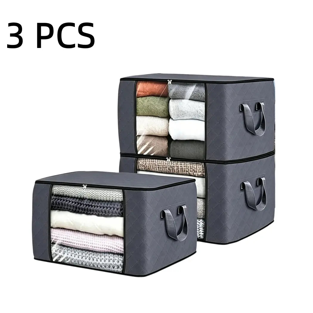 6-Pack Grey Foldable Thick Cloth Clothing Storage Bags with Handles, Travel Organizers for Bedroom Wardrobe, Window, Cabinet, Tool, Student Item Organization (Clothes, Bedding)