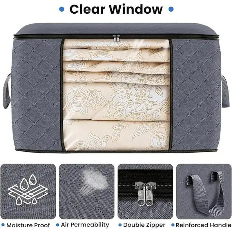 6-Pack Grey Foldable Thick Cloth Clothing Storage Bags with Handles, Travel Organizers for Bedroom Wardrobe, Window, Cabinet, Tool, Student Item Organization (Clothes, Bedding)