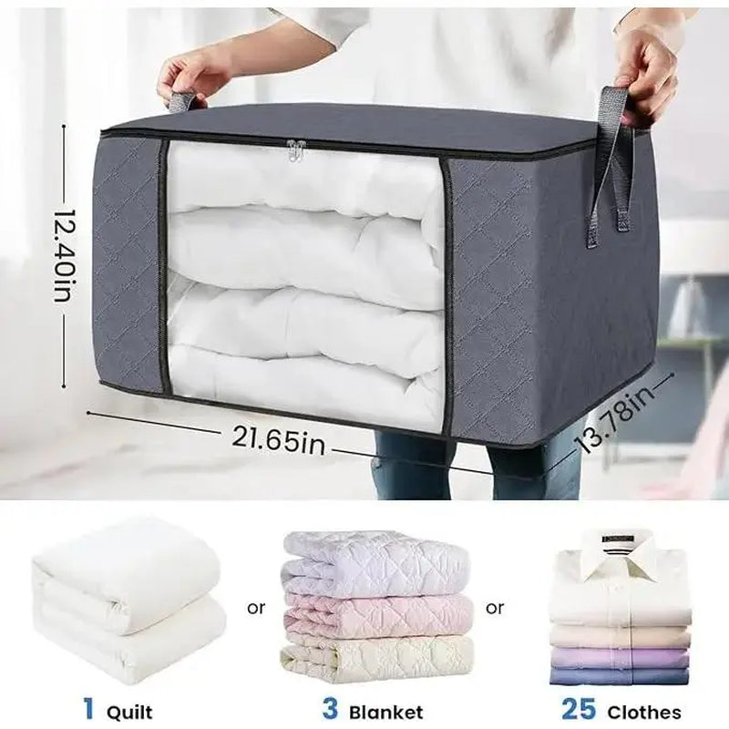 6-Pack Grey Foldable Thick Cloth Clothing Storage Bags with Handles, Travel Organizers for Bedroom Wardrobe, Window, Cabinet, Tool, Student Item Organization (Clothes, Bedding)