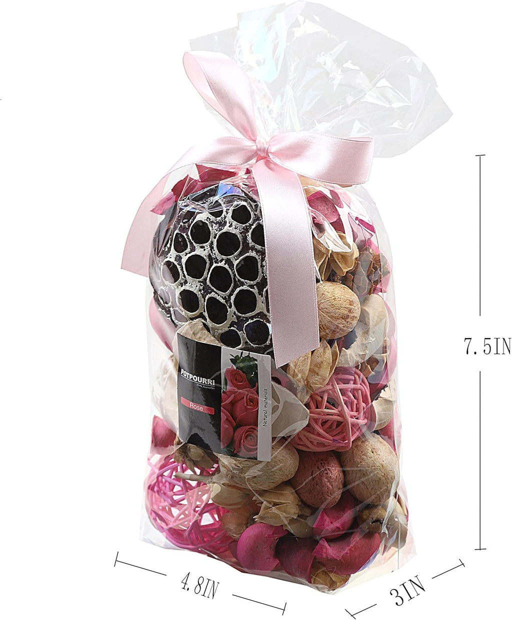 Pink Potpourri Bags,Rose Scented Decorative Potpourri Dried Flowers,Home Fragrance Perfume Sachet of Fresh Smell,Bowl Vase Filler Wedding Party Decor,9.9 Oz