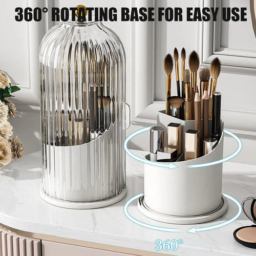 Concealed Toothbrush Holder, Rotating Bathroom Organizer Countertop, Toothbrush Holders with Cover, Bathroom Counter Organizer with Covered Makeup Brush Holder (1Pcs White)